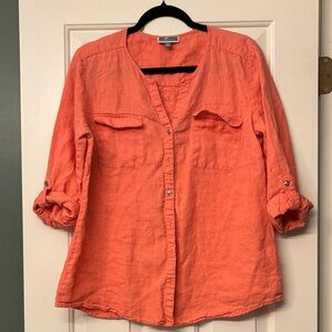 Women's Coral Button-Up 100% Linen Top